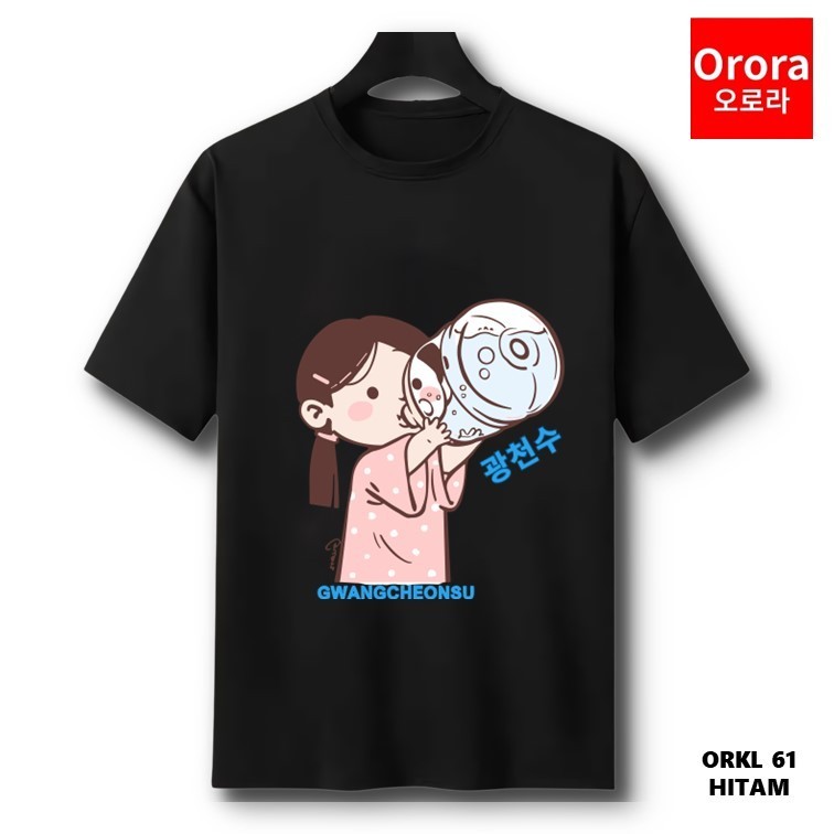 Orora Kaos Distro Premium Korea Style - Baju Atasan Sablon Pria Wanita Warna Hitam Putih Ukuran S M 