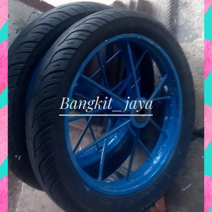 Roda Gerobak Ring 14 Ruji Polos Lengkap As Panjang