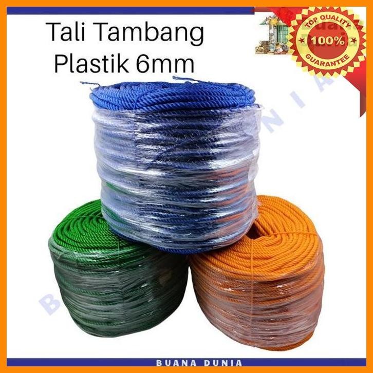 

(BUAN) TALI TAMBANG PLASTIK 6MM | TALI PLASTIK NYLON WARNA WARNI | (5MTR)