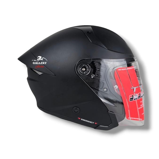 KYT TTR-JET HITAM DOFF / HELM HALF FACE DOUBLE VISOR KUN