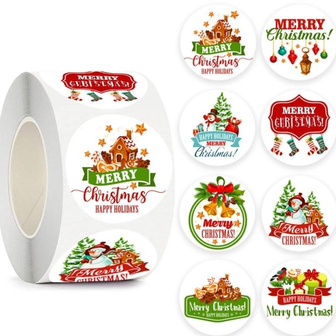 

Sale 500Pcs Roll Xmas Sticker Bulat Natal 3.8Cm /Tempelan Toples Kue Kering