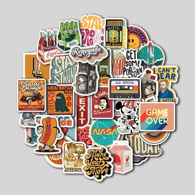 

Sale Sticker Pack Retro Vintage | Sticker Tumbler | Stiker Laptop Koper Helm