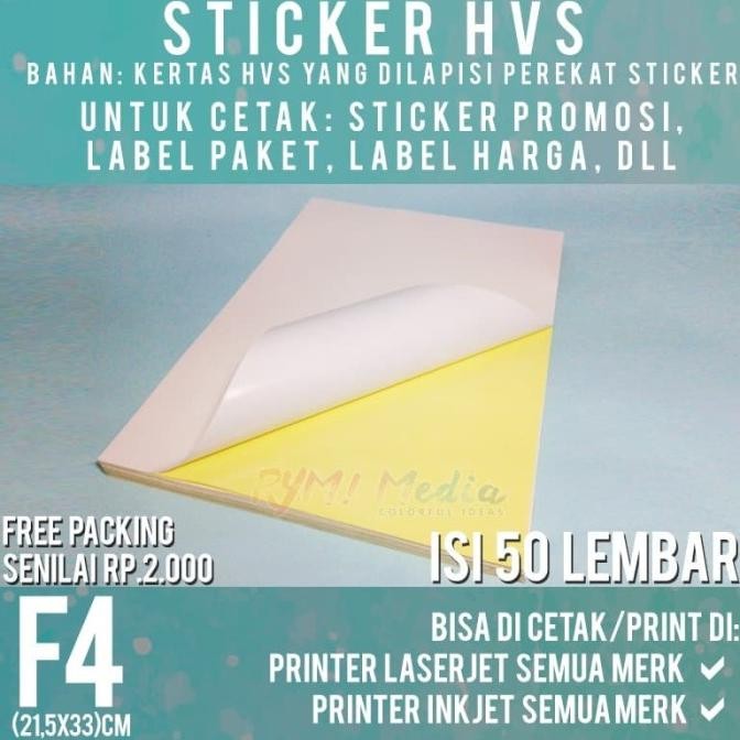 

Sale Sticker Hvs F4 Isi 50 Lembar / Kertas Stiker Inkjet Doff Matte Folio