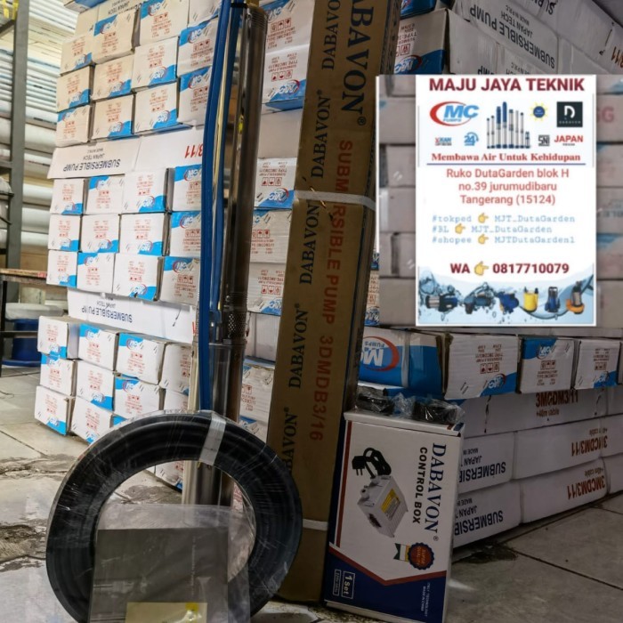 MURAH POMPA AIR SATELIT SIBEL 3" INCH DABAVON 0.75HP 550WATT KABELHITAM@45M