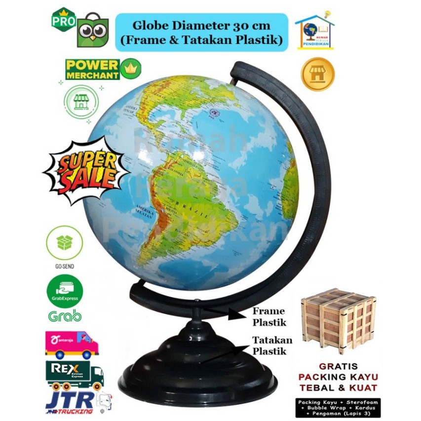 

GLOBE (BOLA DUNIA) DIAMETER 30 CM (FRAME & TATAKAN WARNA HITAM)