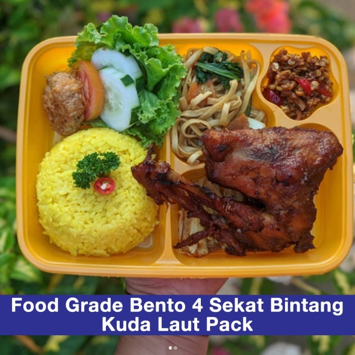 Bento Tray 4 Sekat Bintang - Mika Bento Box Kuning - Lunch Box Plastik