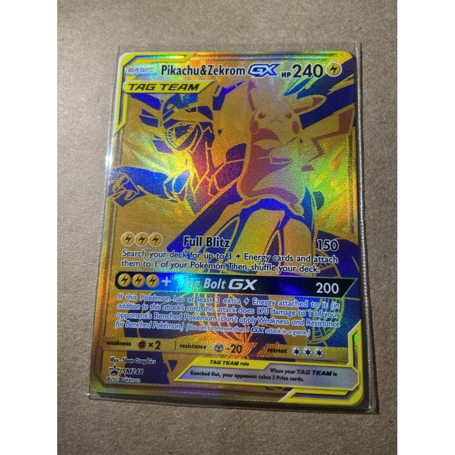 Kartu Pokemon TCG EN English Promo SM 248 Pikachu & Zekrom GX Gold