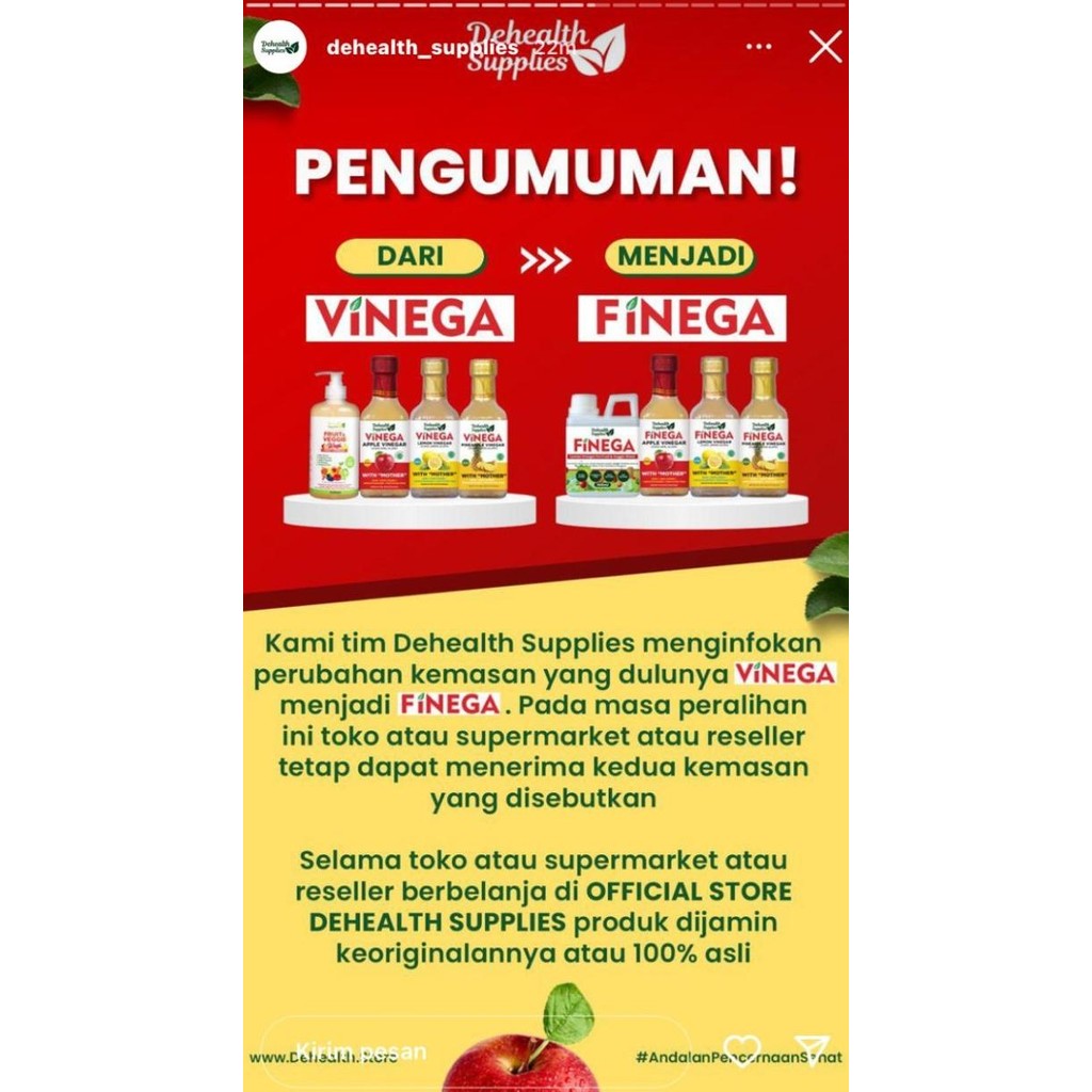 

Finega Apple Cider Vinegar (With the Mother) - 500 ml [terbaik]