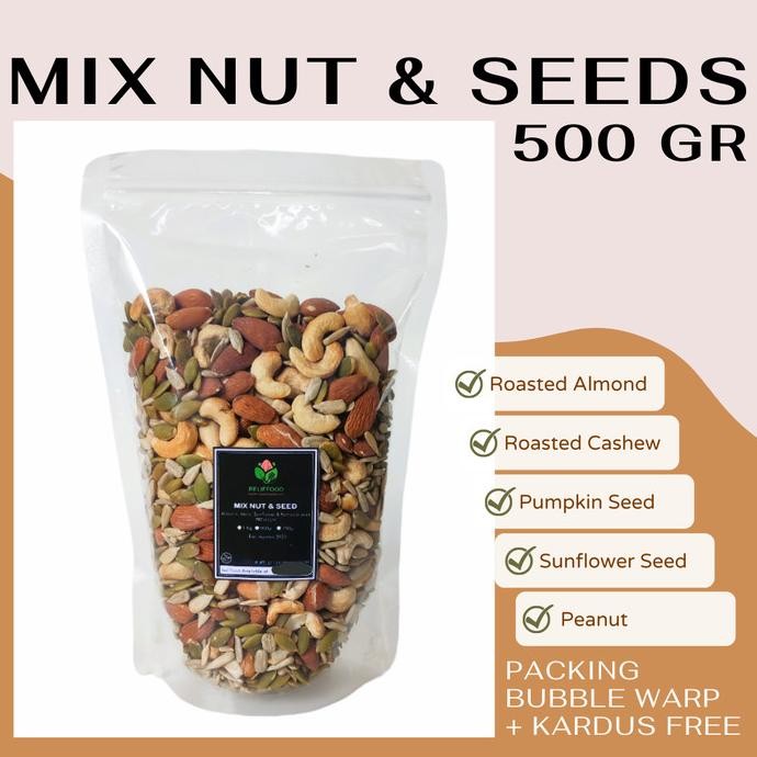 

FREE ONGKIR TRAIL MIX NUT & SEEDS 500 GR PREMIUM 4 VARIAN-ALMOND METE KUACIPUMPKIN
