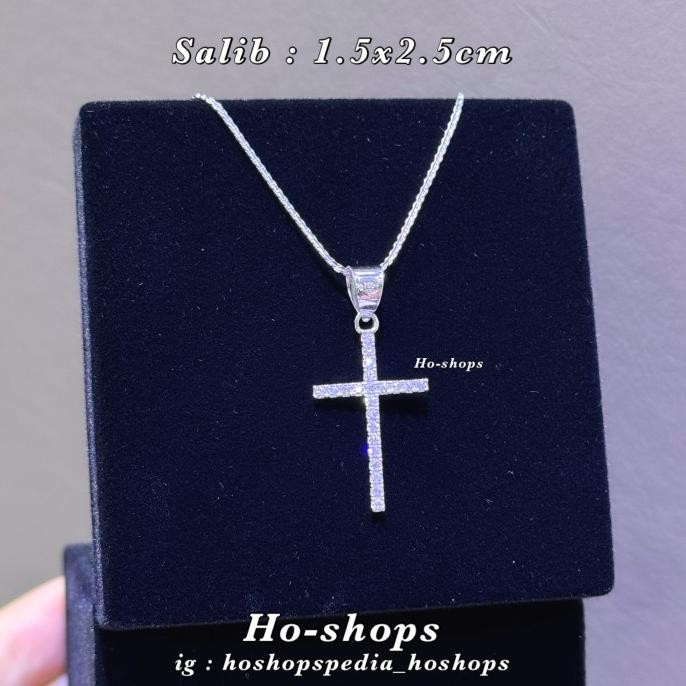 Kalung Panjang + Liontin Salib Mas Putih Kadar 750 Asli Emas F67A