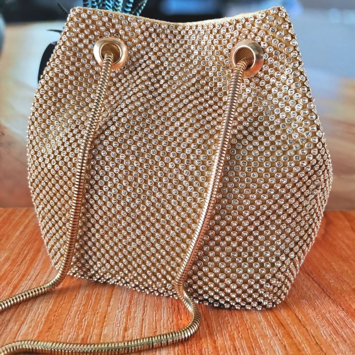 PROMO Tas Pesta Kondangan Serut Wanita Import Premium Selempang Gold 70013 - Gold