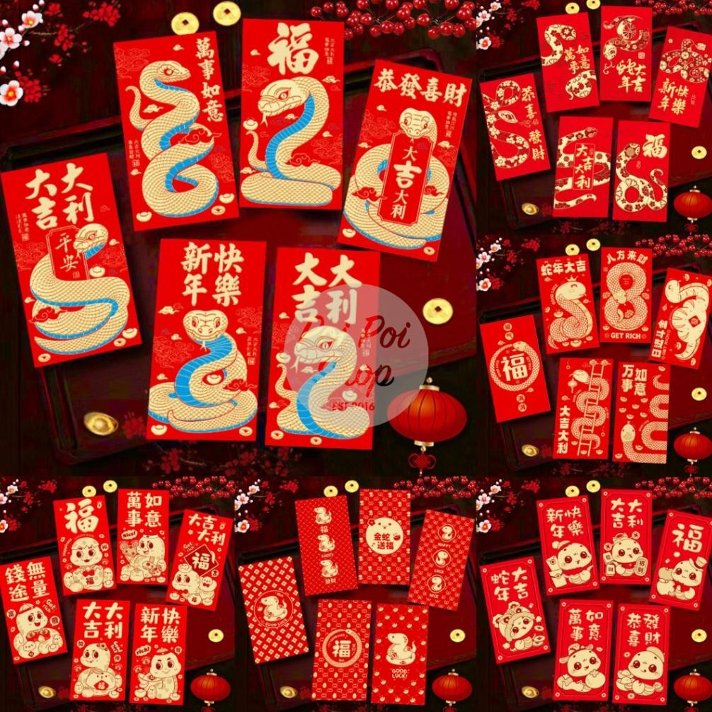 

Angpao Imlek Ular 2025 Panjang Premium 3D RX Shio Ular Hongbao Angpau Grosir Murah isi 6 Pcs Tebal Motif Karakter Kartun Berkualitas Tinggi Hoki
