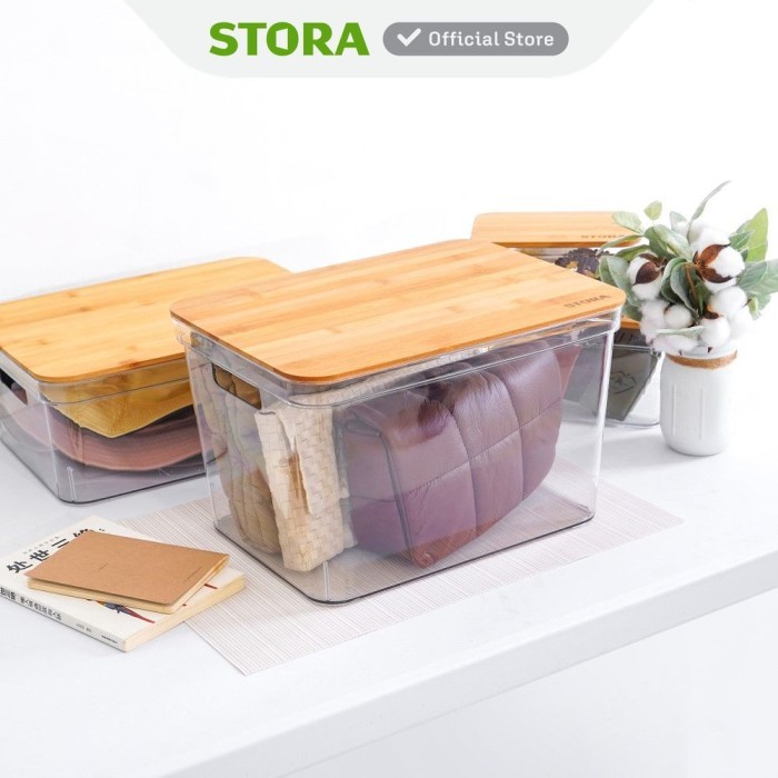 Stora Kotak Penyimpanan Dengan Tutup Bambu