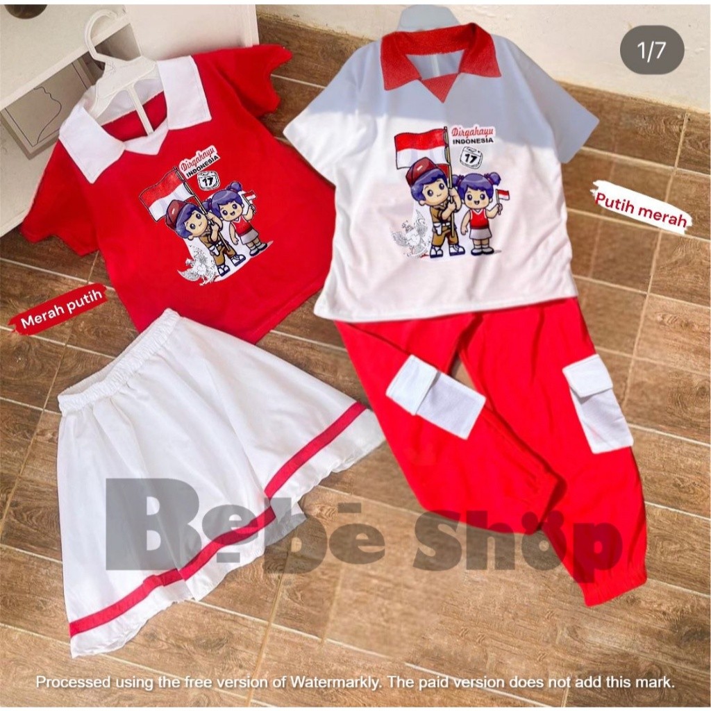 Setelan Baju Bayi & Anak Setelan baju merah putih kaos kerah kemerdekaan 17 agustus untuk anak