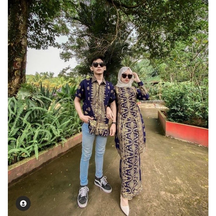 Kebaya Wanita Terbaru couple Songket Palembang navy gold-set kurang Songket-stelan Songket-baju