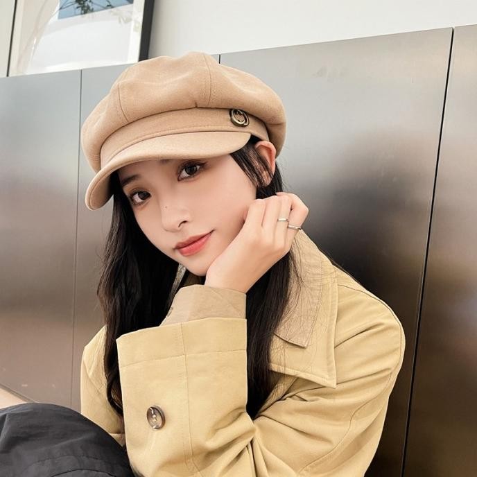 Topi Baret Oktagonal Gaya Korea/Inggris Untuk Wanita /Topi Fashion Kek DS