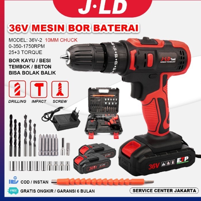 JLD 36vf mesin bor baterai cas 35N.M bor jld 10mm bolak balik 3 mode