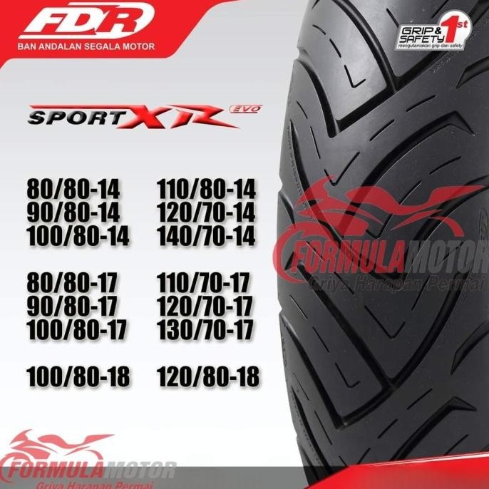 100/70-14 FDR Sport XR Evo Tubeless - Ban Belakang Motor X-Ride, GT-125, Fino-125 Mio S/Z Tubles