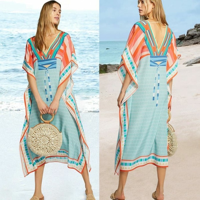 Kaftan tosca kimono printed colorful kaftan dress - Bikinibandit elegan kekinian