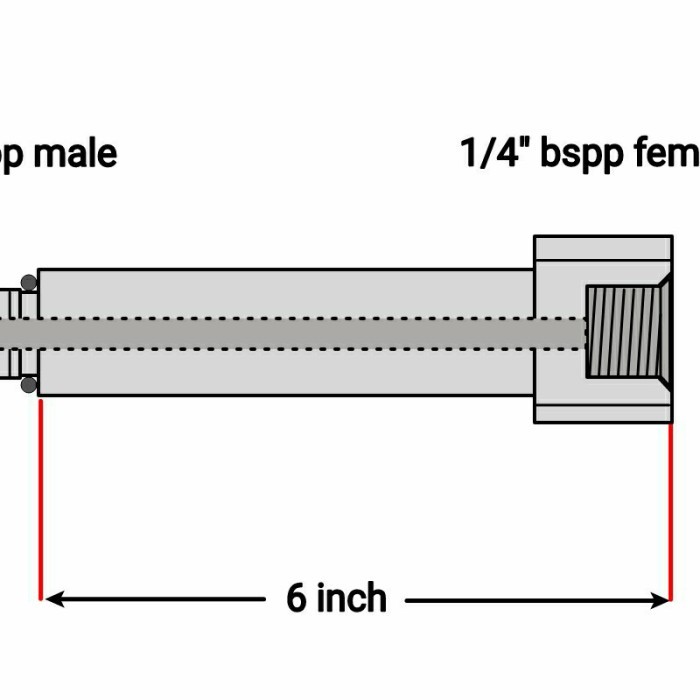 Adapter 1/4" BSPP Male x 1/4" BSPP Female Long 6"