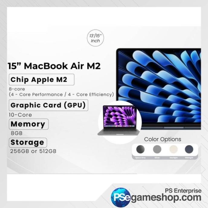 

PROMO APPLE MACBOOK AIR M2 CHIP 15" INCH 512GB 256GB RAM 8GB