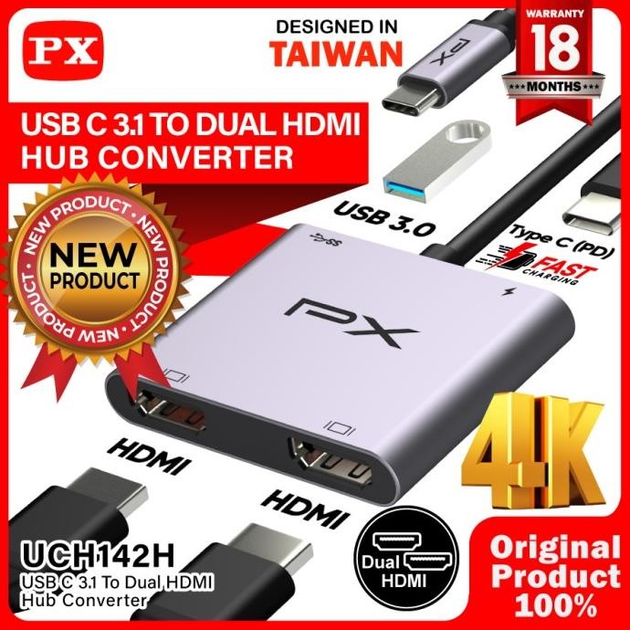 

PROMO USB HUB CONVERTER TYPE C 3.1 MACBOOK 2 HDMI 4 IN 1 PX UCH142H
