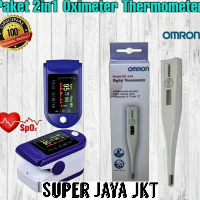 Paket Thermometer Omron Mc 245 Dan Oximeter 2In1 Ready Stok Original Terlaris