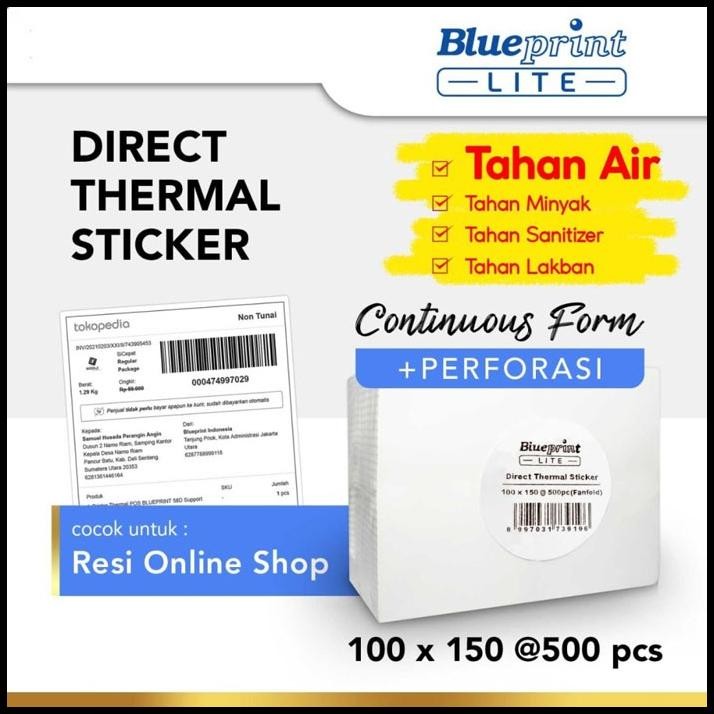 

Blueprint Lite Direct Thermal Sticker Label Resi CF 100x150mm A6 500Pc