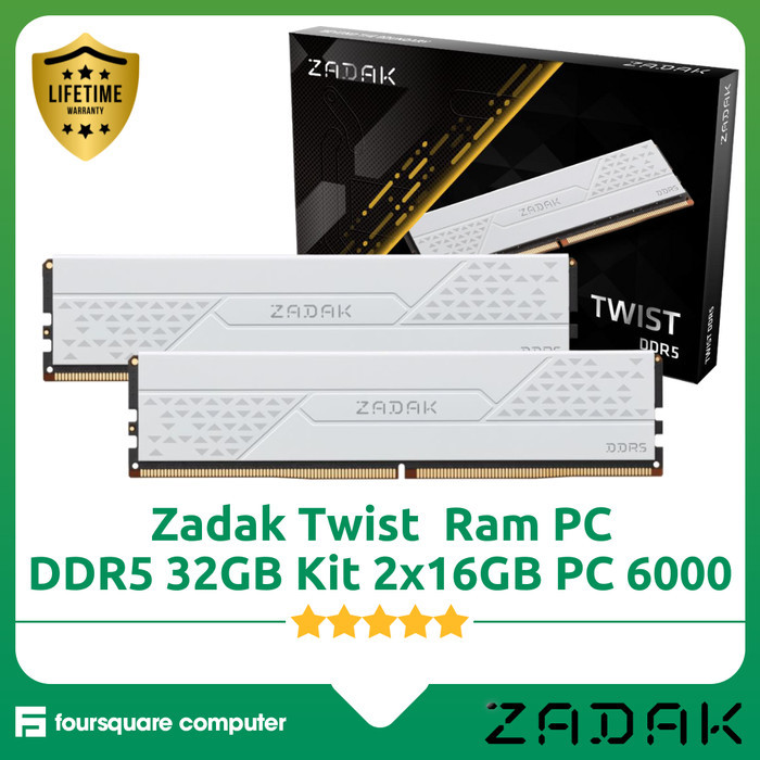 Ram Zadak Twist DDR5 32GB Kit 2x16GB PC 6000 Mhz White Putih Memory Dekstop Longdimm
