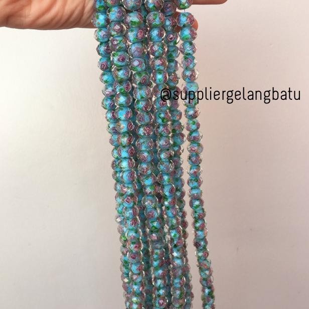 

Lampwork kristal Murano 14x12mm bahan crystal ceko mawar biru premium