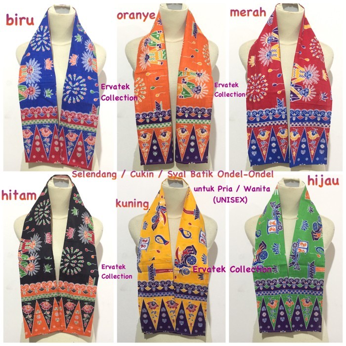 MURAH Selendang Batik Ondel Ondel Betawi / Syal Batik / Cukin / Sorban Kain - Hijau-Merah