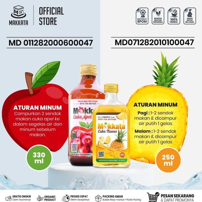 

Original MAKKATA Paket Cuka Makkata Cuka Apel & Cuka Nanas Organic With The Mother Cuka Apel Cuka Nanas Termurah