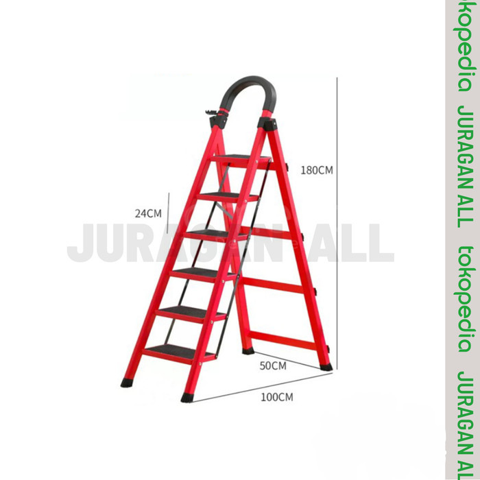 TANGGA LIPAT/TANGGA PORTABLE/TANGGA LIPAT BESI ALUMUNIUM-6 STEP MERAH