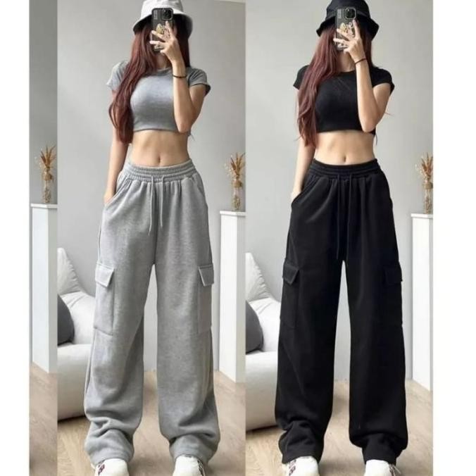 Celana Panjang Olahraga Wanita Cargo Pants Training Senam Gym Jogging  MS