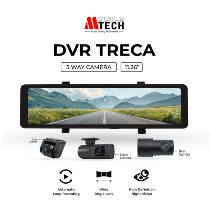 Mtech DVR Spion 3 Way Kamera Perekam Dashcam Mobil 11 Inch Treca Wifi GPS