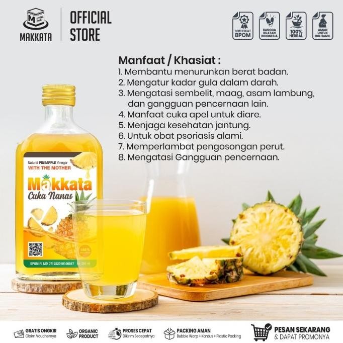 

MAKKATA Cuka Nanas Organic Pineapple Cider Vinegar With The Mother Bebas Gula Dan Bebas Tambahan Air BB