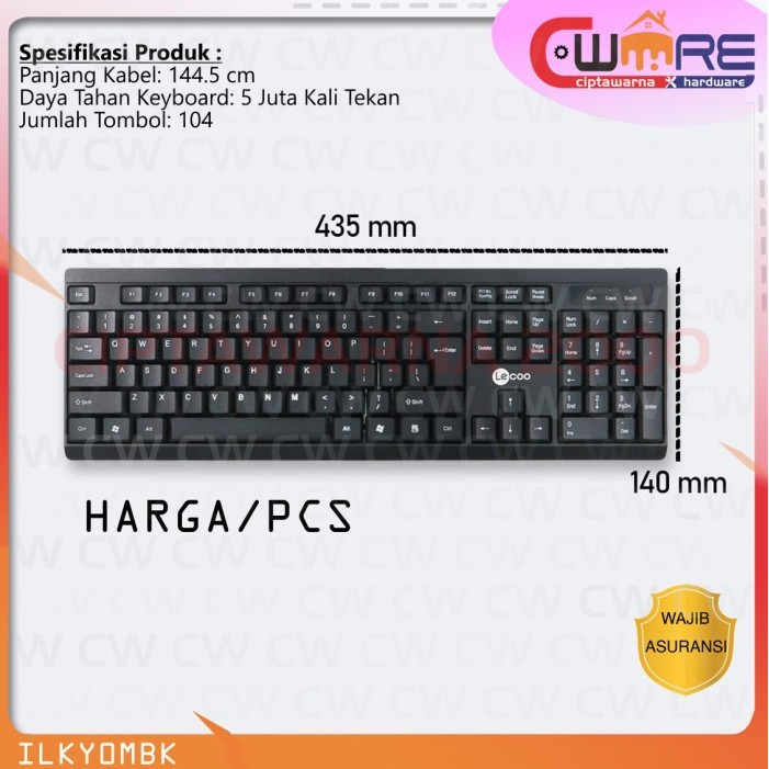 @=@=@=@=] Lenovo Lecoo Keyboard Kabel Wired Keyboard Komputer Standard Layout 104 Keys Hitam - BDB