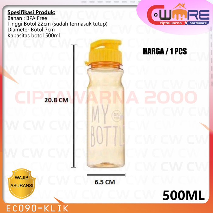 .........] Botol Air Minum Anak Sekolah My Bottle Klik Wadah Minuman Souvernir 500ml - SMT