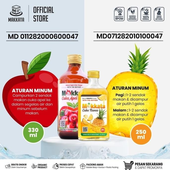 

New MAKKATA Paket Cuka Apel Premium 330ml Dan Cuka Nanas Premium 250ml With The Mother Cuka Apel & Nanas