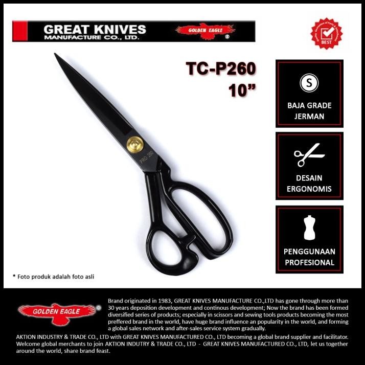 

Gunting Potong Bahan Kain Golden Eagle 10inch TC-P260 - Tailor Scissor