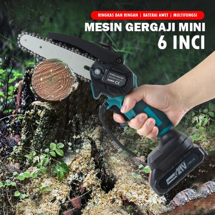 TERBARU Cordless Gergaji Pemotong Kayu Gergaji 1 Baterai 6 Inc Gergaji Rantai Elektrik Mini 21 V