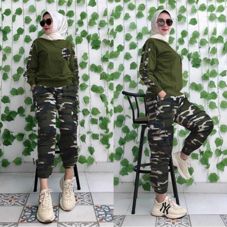CR - ARMY SET WANITA (2 Uk XL & XXL) / SET JUMBO / SET ARMY / SETELAN ARMY / SET JOGER / TREND FASHI