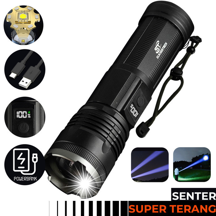 $$$$] Senter Zoom In Out Aluminium Digital 4 Mode Cahaya Free USB Type C - SP36