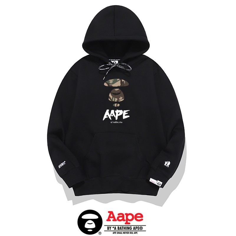 AAPE BAPE Produk Baru Kamuflase Kartun Belakang Reflektif Huruf Logo Cetak Hoodie Katun Bahan Terry 