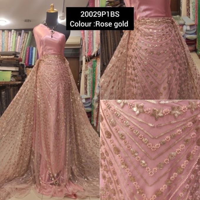 Kualitas terbaik] Kain Dress Tile Zuhair Batu Payet Ivana Bridal Import Rose gold