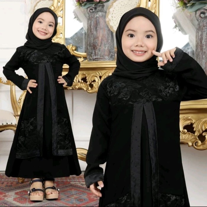 MURAH Baju Gamis Abaya Hitam Anak Perempuan Turki 01 Brokat 3 4 5 6 8 9 10 11 12 13 Tahun Tanggung