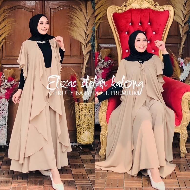 Stelan Kalong Eliza Tali Panjang,Pakaian Muslimah,Pakaian Wanita Terbaru One Set Outer Panjang Modis