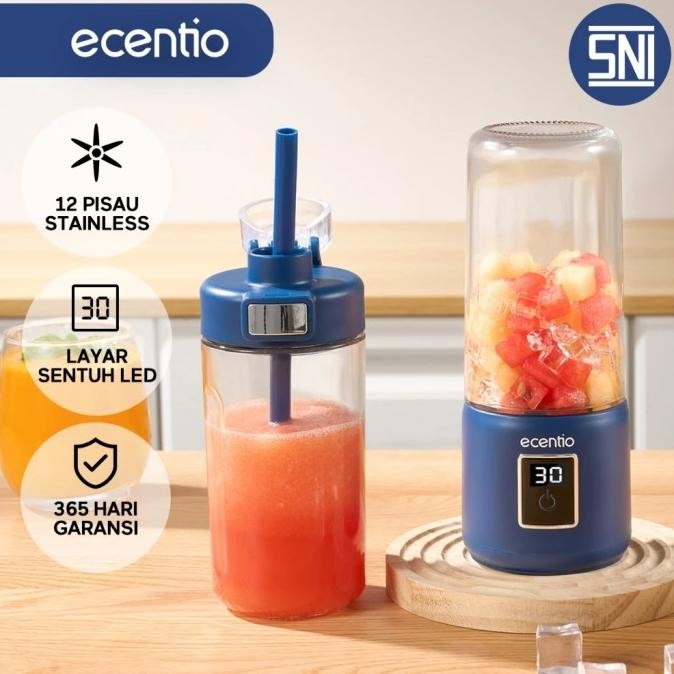 

Berkualitas ecentio Mini Juicer Portable blender 12 Mata Pisau layar sentuh LED double cup 500ml+500ml