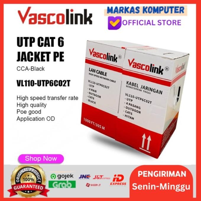 

KABEL LAN UTP OUTDOOR CAT 6 / CAT6 (BLACK) VASCOLINK - 1ROLL 305METER ORIGINAL