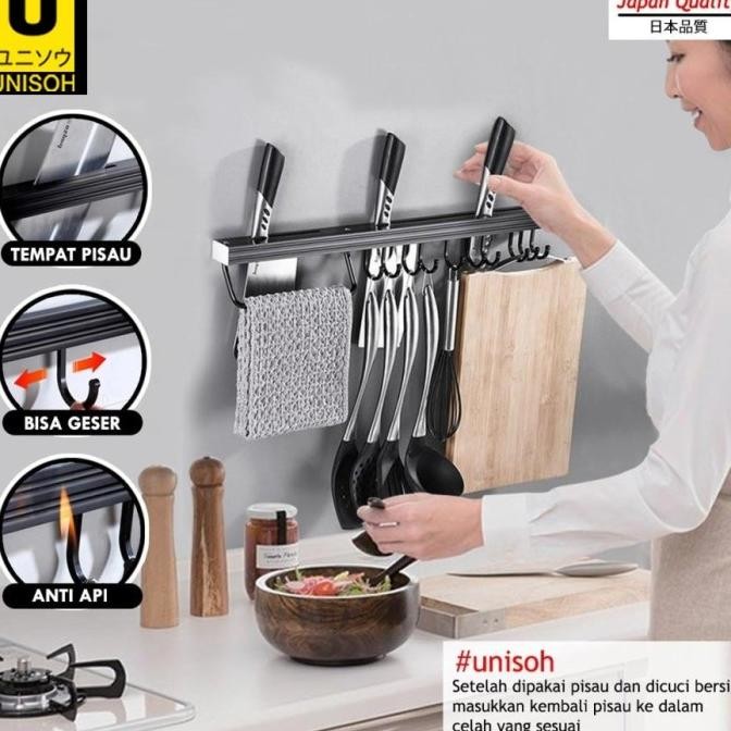 

Berkualitas UNISOH Rak Dapur Gantung Rak Pisau Aluminium Rak Peralatan Dapur Kait